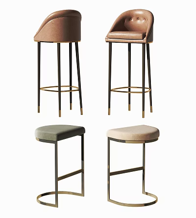 Stylish Upholstered Bar Stools With Metal Legs In Modern Design And Different Colors 3d model