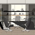 Modern Office Interior Design With Spacious Desk Ergonomic Chairs And Bookshelves