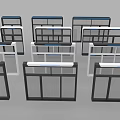 Various Style Window Frames In White Black Blue Arranged On Gray Background 3d model