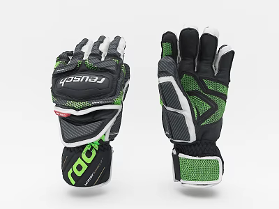 RASH ROCK Protective Sports Gloves With Green Black White Stripes And Panels 3d model