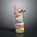 Garden Gnome Statue With Pointed Hat Holding Magnifying Glass And Flowers On Decorative Base
