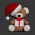 Cute Teddy Bear Wearing Red Santa Hat Holding White Gift Box with Red Ribbon