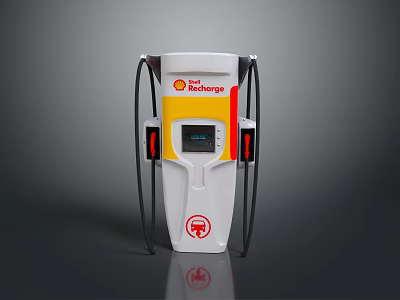 Shell Recharge Electric Vehicle Charging Station With White Design And Display Screen 3d model