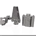 Three Silver Mechanical Components With Textured Surfaces On White Background