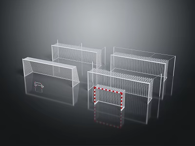 Transparent Football Goals With Various Sizes And Red White Striped Base 3d model