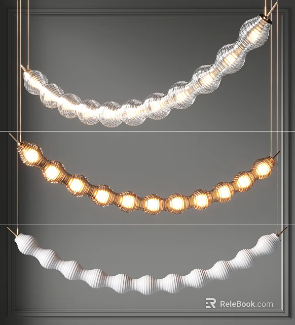 Modern Elegant Wave Shaped Chandelier With Transparent Glass And Warm Lights 3d model 