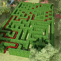 Fun Outdoor Play Equipment Maze With Green Plants And Red Paths For Kids