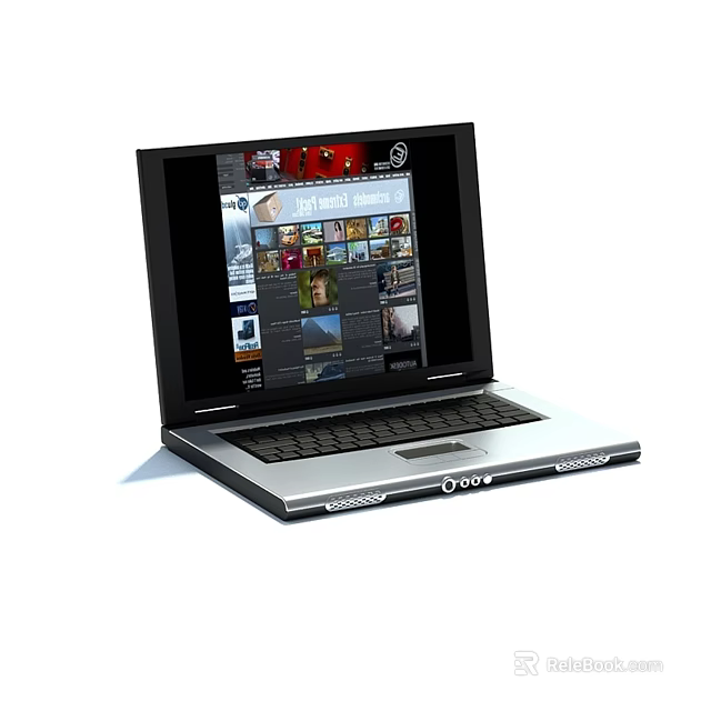 Open Laptop Featuring Screen Displaying Image Gallery And Web Content Interface 3d model 