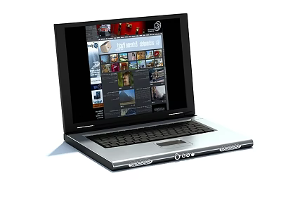 Open Laptop Featuring Screen Displaying Image Gallery And Web Content Interface 3d model