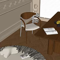 Modern Wooden Dining Chair With Armrests And Light Fabric Seat Near Wooden Table Natural Light