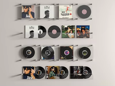 Wall Mounted Display Of Various Vinyl Records And Album Covers 3d model