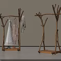 Wooden Branch Design Coat Racks with Hanging Clothes and Shoes in Natural Style
