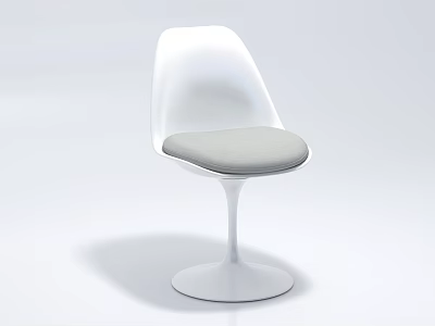 Modern Leisure Chair With White Curved Backrest And Gray Cushion On Round Pedestal Base 3d model