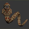Terrifying Creature With Striped Red Yellow Body Sharp Teeth Worm Like Snake Form And Arms