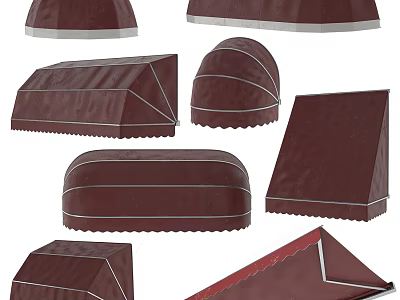 Burgundy Outdoor Awnings With Different Shapes And White Trim For Patio Use 3d model