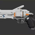 Futuristic Pistol Weapon With White Orange Body And Blue Accent Reflective Surface