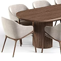 Modern Wooden Dining Table Set With 8 Light Gray Upholstered Chairs 3d model