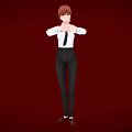 Red Haired Human Character In White Shirt Tie Making Heart Shape Hands On Red Background