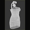 One Shoulder Gradient Color Dress With Ruched Waist And Neck Ribbon Flower