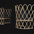 Elegant Modern Leisure Chairs With Golden Woven Frame And Black Cushions Curved Backrest Design