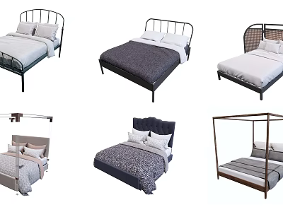 Various Modern Double Beds Featuring Metal Frames Upholstered Headboards and Canopy Styles 3d model