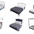 Various Modern Double Beds Featuring Metal Frames Upholstered Headboards and Canopy Styles 3d model