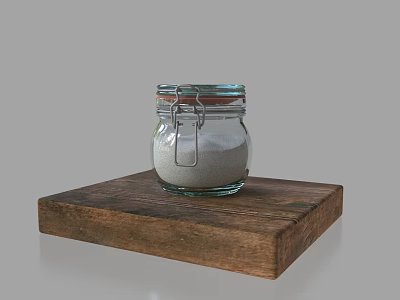 Sculpture Carving Materials Featuring Gypsum Powder In Glass Jar On Wooden Board 3d model