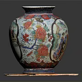 Traditional Decorative Vase As Daily Living Essential With Colorful Floral Figure Patterns On Red Mat