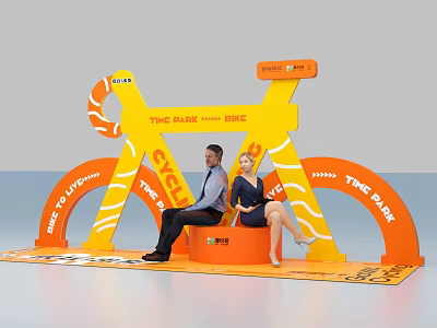 TIME PARK BRC City Photo Spot with Orange Yellow Arched Structure and Couple Sitting 3d model
