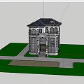 Luxury Detached Villa With Large Windows Stone Steps Red Car And Green Trees
