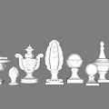 White Decorative Architectural Components with Various Shapes and Ornate Designs 3d model