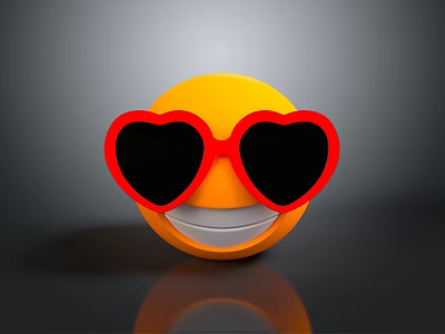 Decorative Yellow Emoji Accessory With Red Heart Shaped Sunglasses Smiling Face Design For Daily Use 3d model