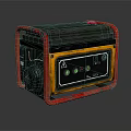 Portable Generator With Red Frame Black Body Control Panel And Warning Sign 3d model