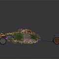 Armored Military Vehicle With Camouflage Cover And Attached Trailer Track Wheels