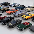Diverse Vintage Classic Car Models Display With Multiple Colors And Retro Designs