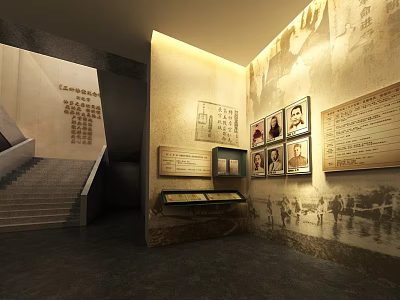 Cultural Center Exhibition Area With Historical Photos Text Panels And Wall Displays 3d model