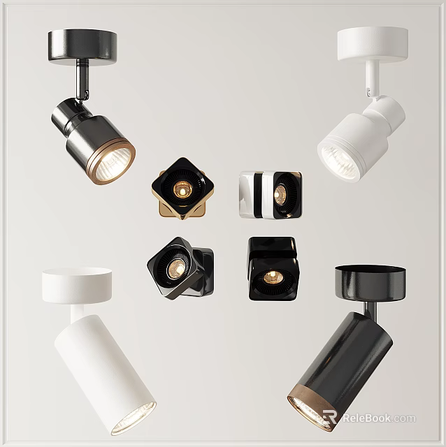 Different Black And White Downlights And Spotlights With Modern Design For Home Decoration 3d model 