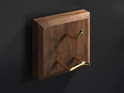 Wooden Wall Mounted Hook Rack With Gold Metal Hooks For Hanging Items 3d model
