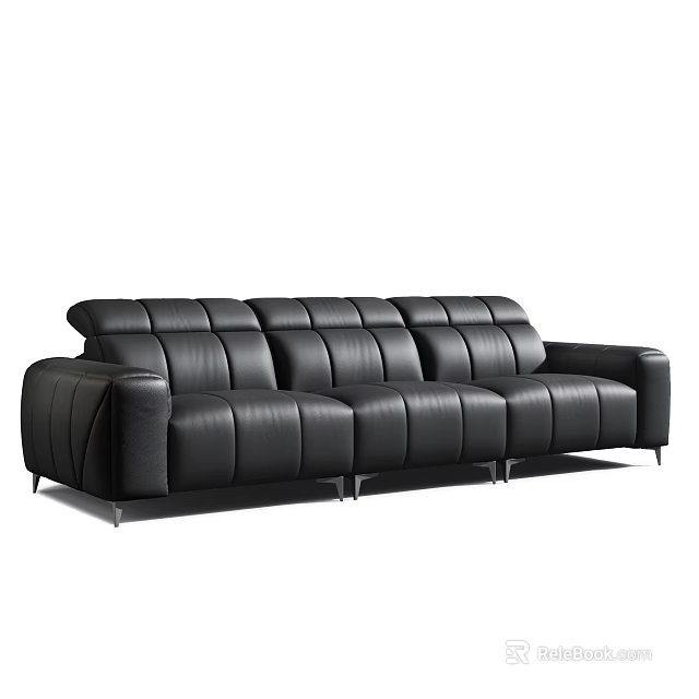 Modern Black Leather Three Seater Sofa With Sleek Design And Metal Legs 3d model 