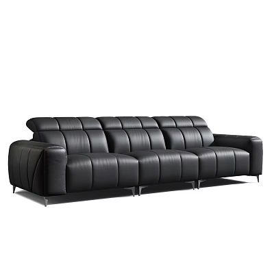 Modern Black Leather Three Seater Sofa With Sleek Design And Metal Legs 3d model