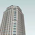 Tall Modern Office Building With Classical Top Design Surrounded By Urban High Rise Structures