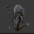 Mythical Warrior Creature With White Hair Scaled Body Tail And Scythe Weapon