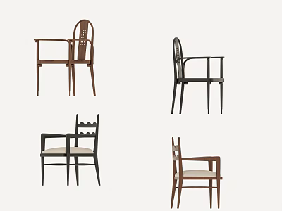 Stylish Wooden Dining Chairs With Armrests And Carved Backrests In Various Colors And Styles 3d model