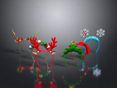 Festive Christmas Holiday Hair Headbands with Antler Snowflake Holly and Ornament Decorations 3d model