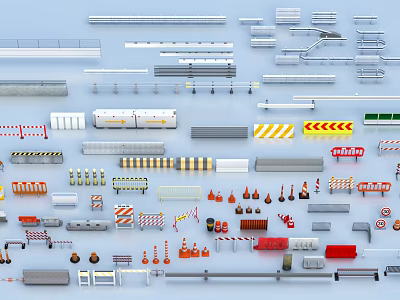 Road Facilities For Traffic Safety Including Guardrails Traffic Cones And Warning Signs 3d model