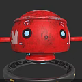 Red Cartoon Character Creature With Maple Leaf Symbol Big Eyes And Circular Base