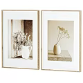 Two Framed Decorative Wall Art With Wooden Frames Dried Flowers And White Vase Pitcher