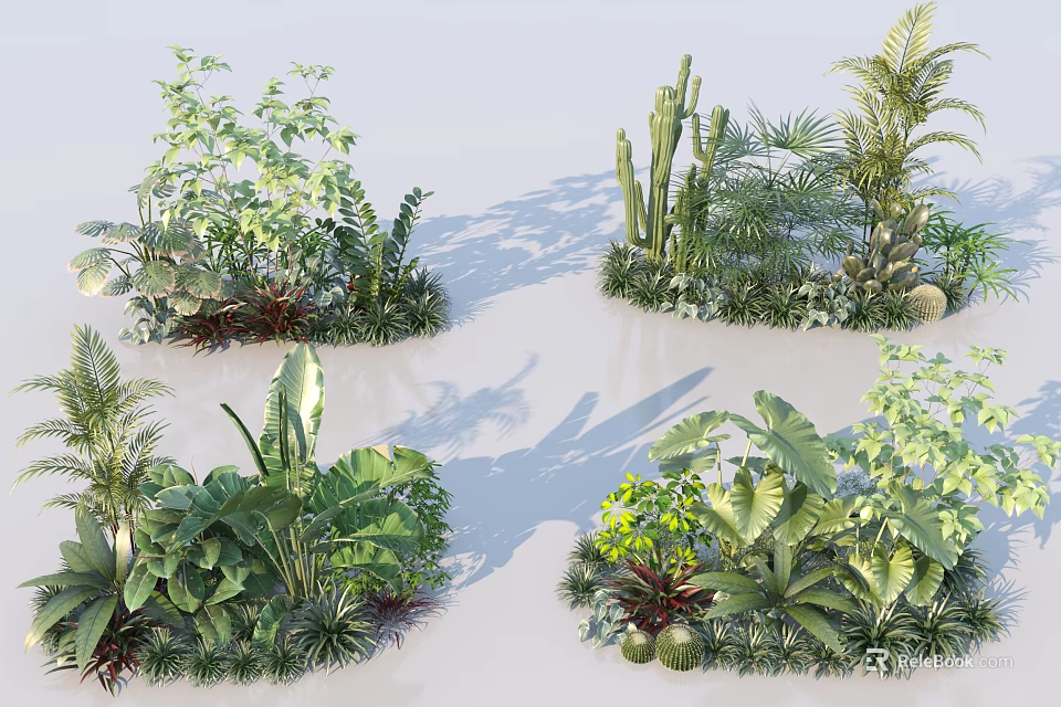 Diverse Garden Shrubs With Lush Foliage Various Leaf Shapes And Tropical Plants 3d model 