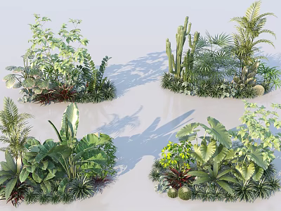 Diverse Garden Shrubs With Lush Foliage Various Leaf Shapes And Tropical Plants 3d model