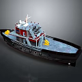 3D Model Tugboat Water Transport With Red Superstructure Yellow Equipment On Deck And Staircase